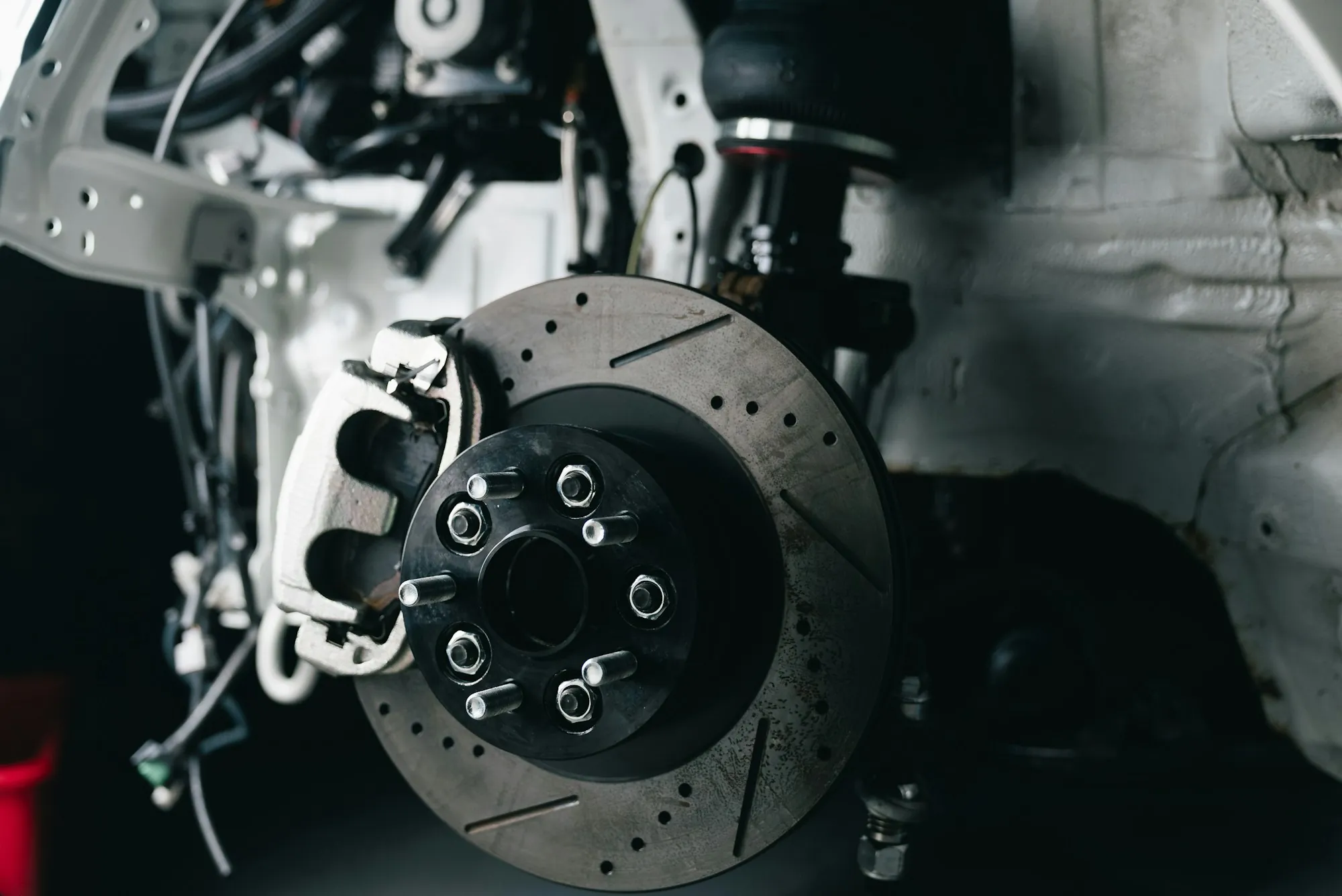 Performance brake rotor and caliper close up