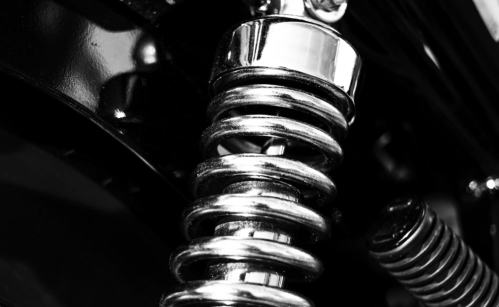 Chrome shock absorber and spring close up